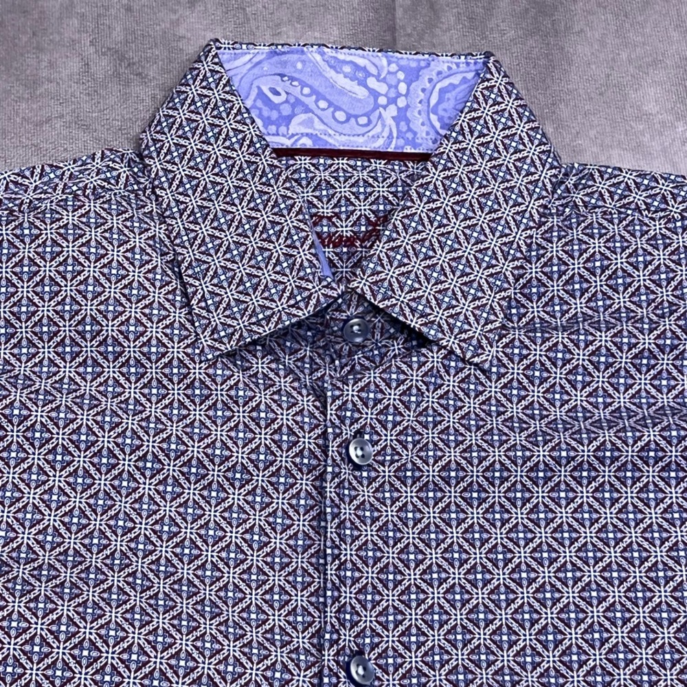 Tasso Elba Button Front Shirt Mens 2XL Purple Geometric Long Sleeve Excellent